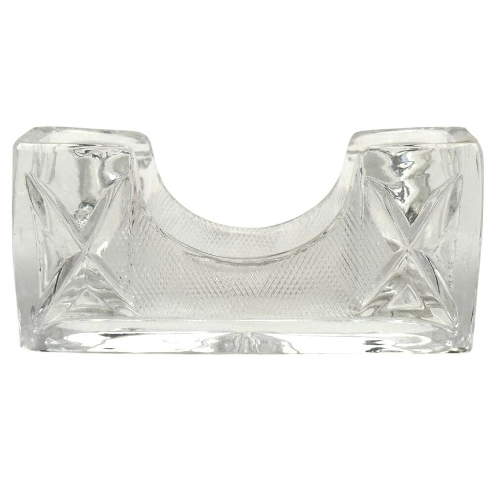 Art Deco Style Clear Cut Glass Toothpick Holder Rectangular Starburst Crosshatch